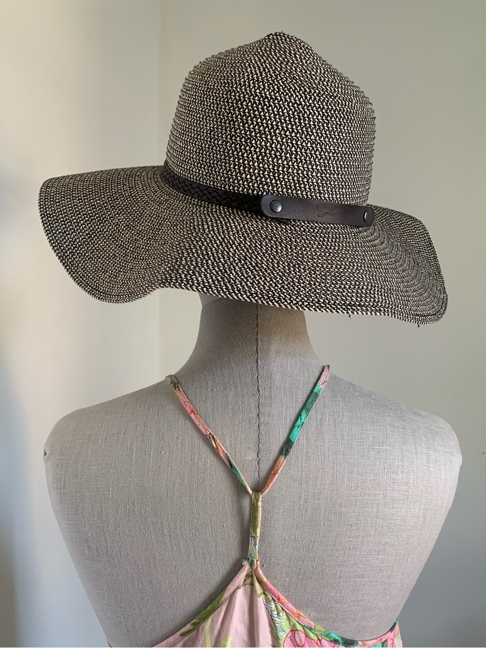 Roll-Up Sun Hat with Brown Leather Trim